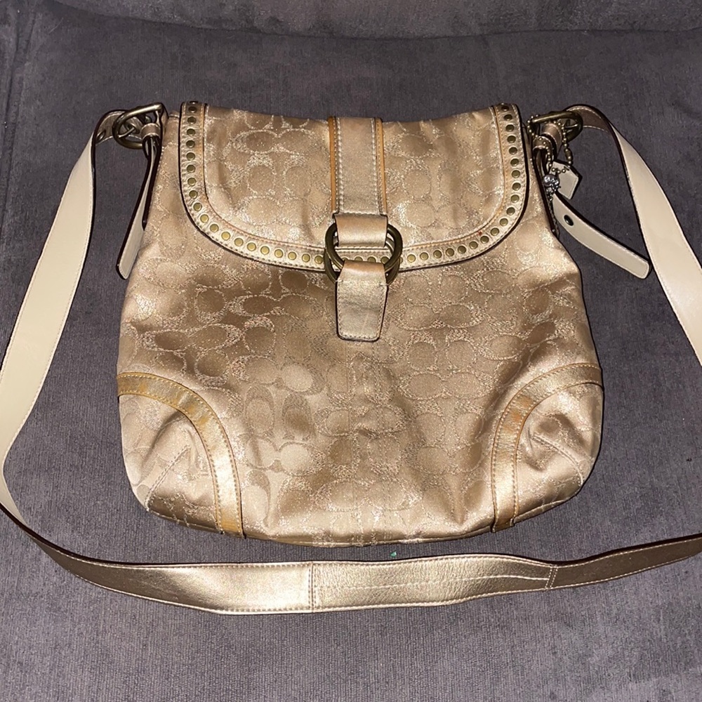 Cream and Gold saddle crossbody bag